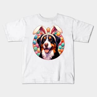 Easter Joy with Entlebucher Mountain Dog in Bunny Ears Kids T-Shirt